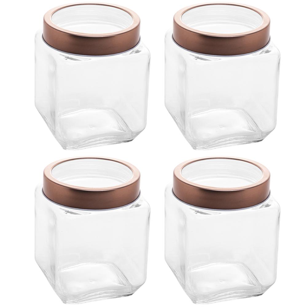 Kit 4 Pote de Vidro 1,2L Quadrado com Tampa Metal Mantimento