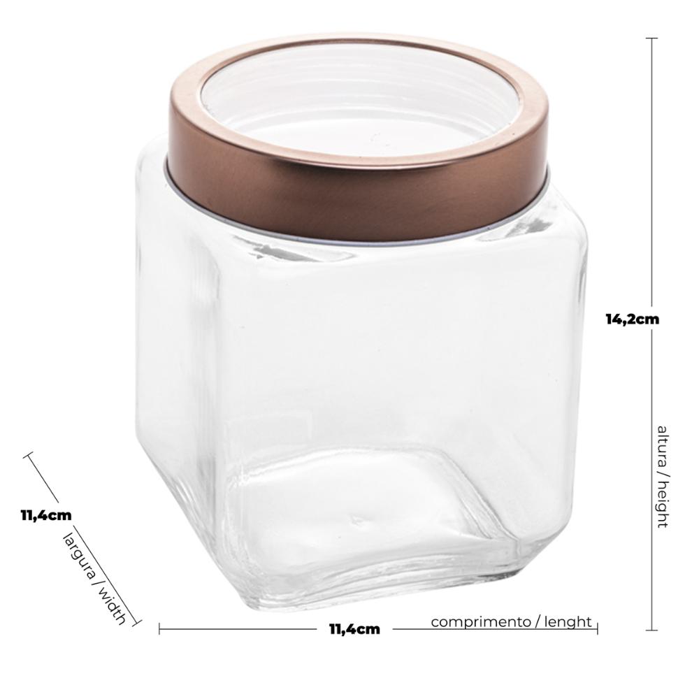 Kit 4 Pote de Vidro 1,2L Quadrado com Tampa Metal Mantimento