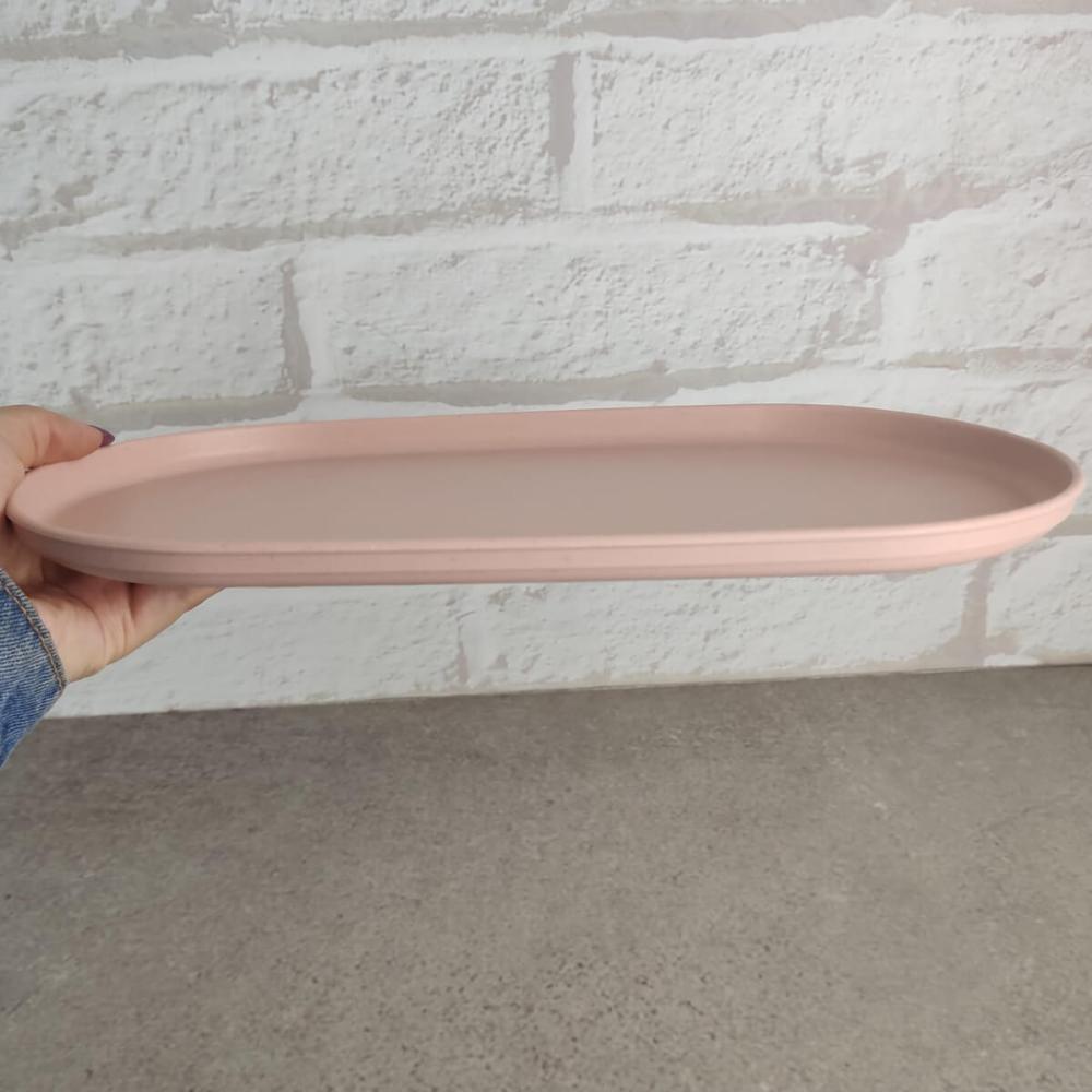 Kit 4 Travessas Oval Bambu Plástico 30x17cm Prato Bandeja Servir Petisco Lines Lyor