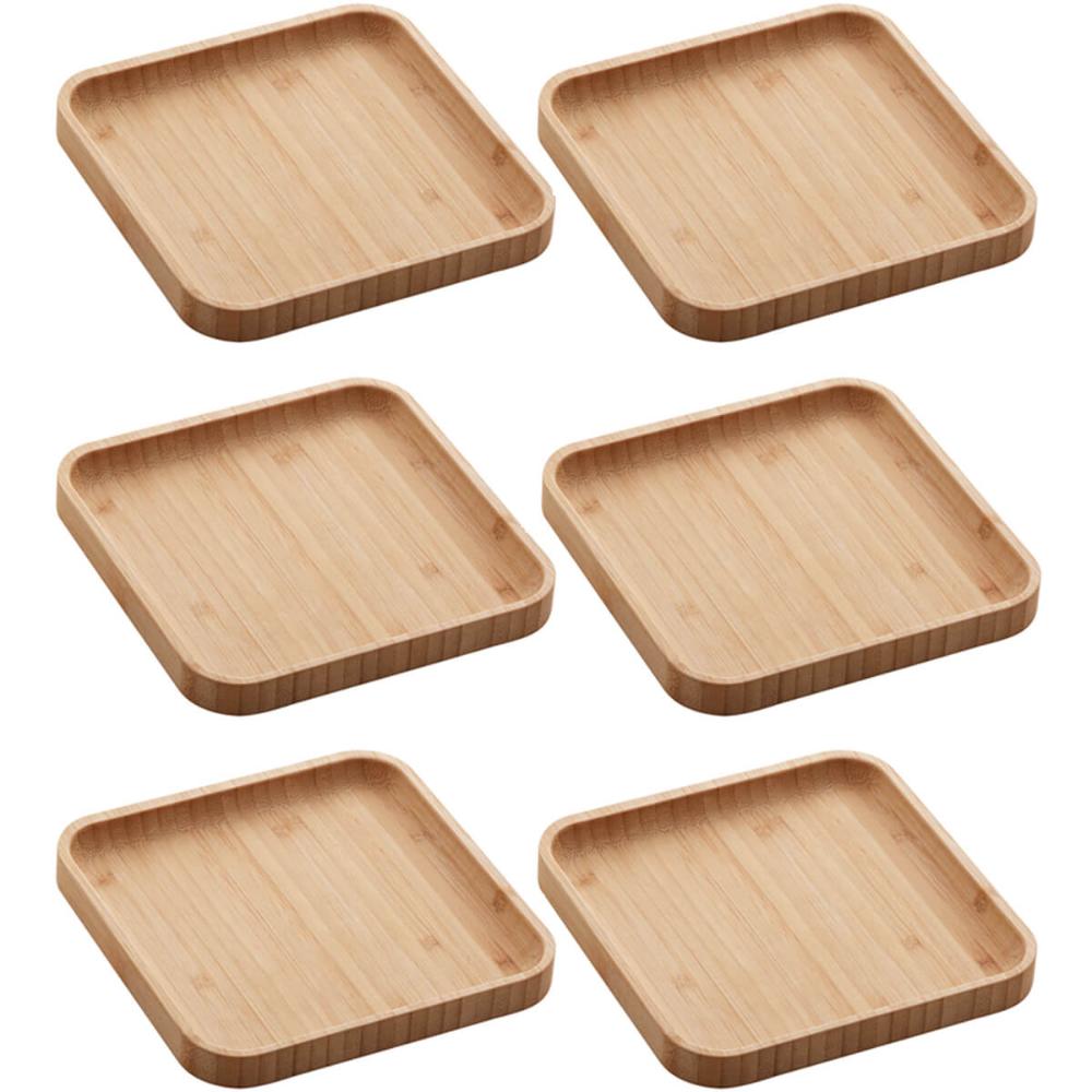 Kit 6 Bandejas de Bambu Squaze Lyor 17x17cm Pratos Quadrados