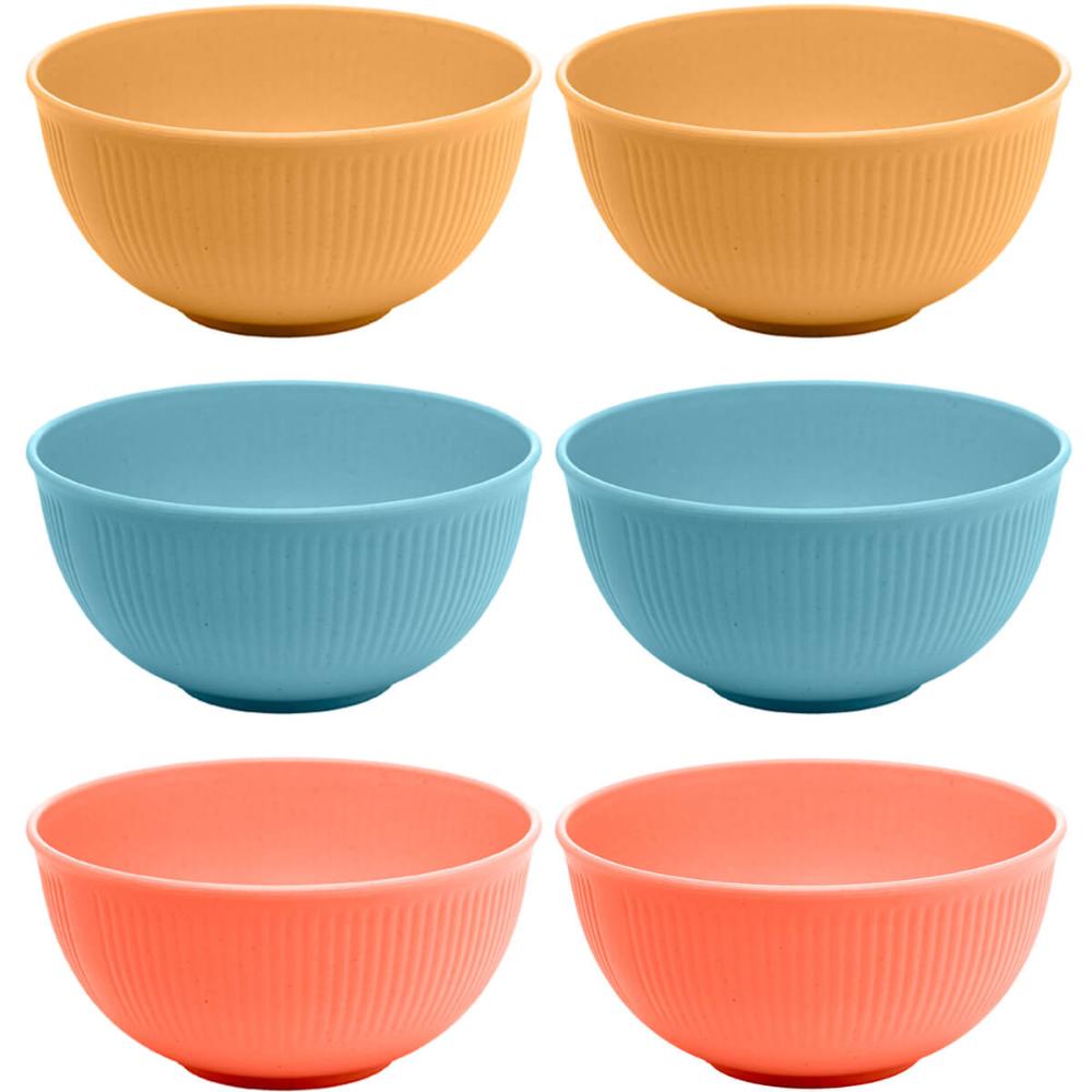 Kit 6 Bowls Bambu Plástico Stripes Lyor 500ml Coloridos 15x7