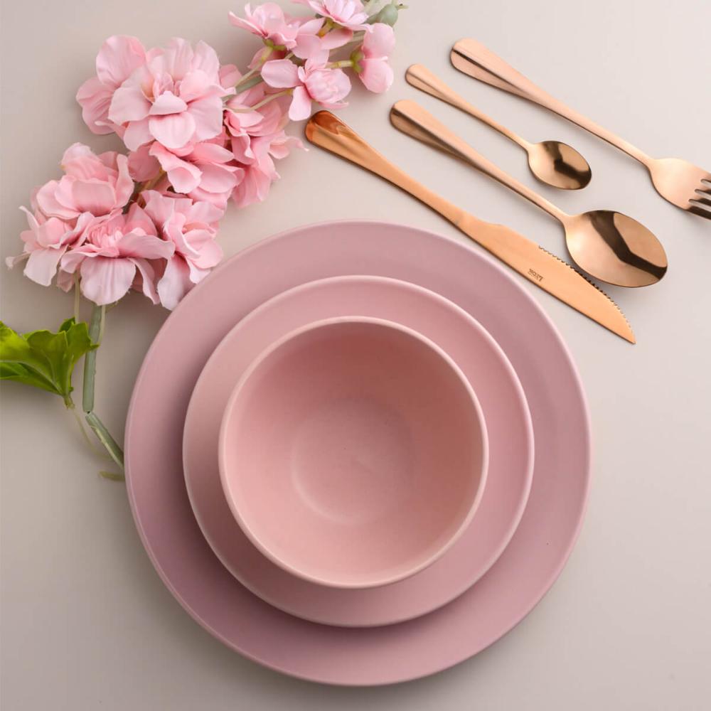 Kit 6 Bowls de Cerâmica Cumbuca 680ml Lyor 14,5x8,5cm Tigela Sopa Sobremesa Salada Rosa