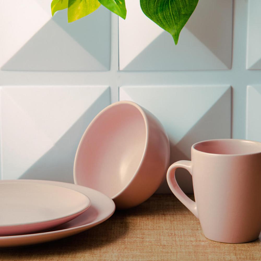 Kit 6 Bowls de Cerâmica Cumbuca 680ml Lyor 14,5x8,5cm Tigela Sopa Sobremesa Salada Rosa