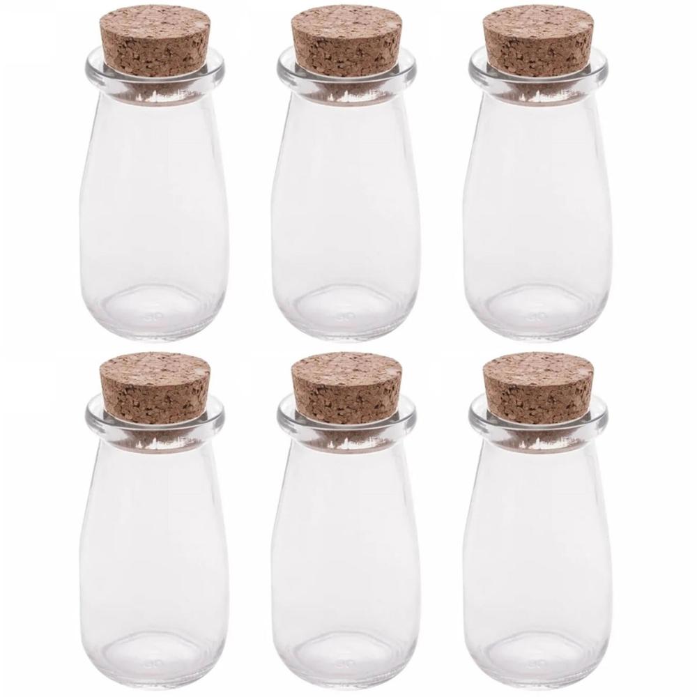 Kit 6 Mini Potes Tampa Rolha 100ml Vidro Lyor Lembrancinhas Porta Mantimentos Decorativo