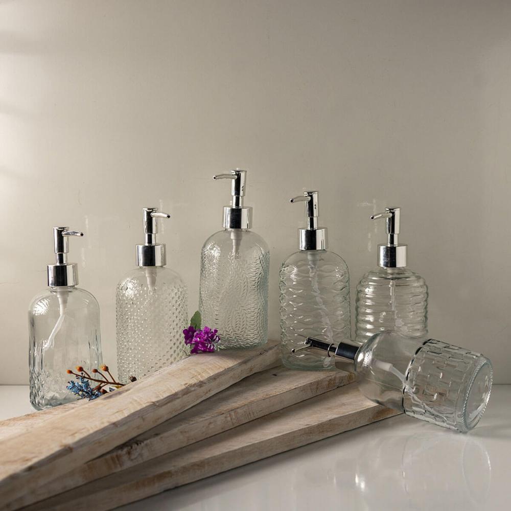 Kit 6 Porta Sabonetes Líquido de Vidro 380ml Porta Sabão Sortido Lyor Banheiro