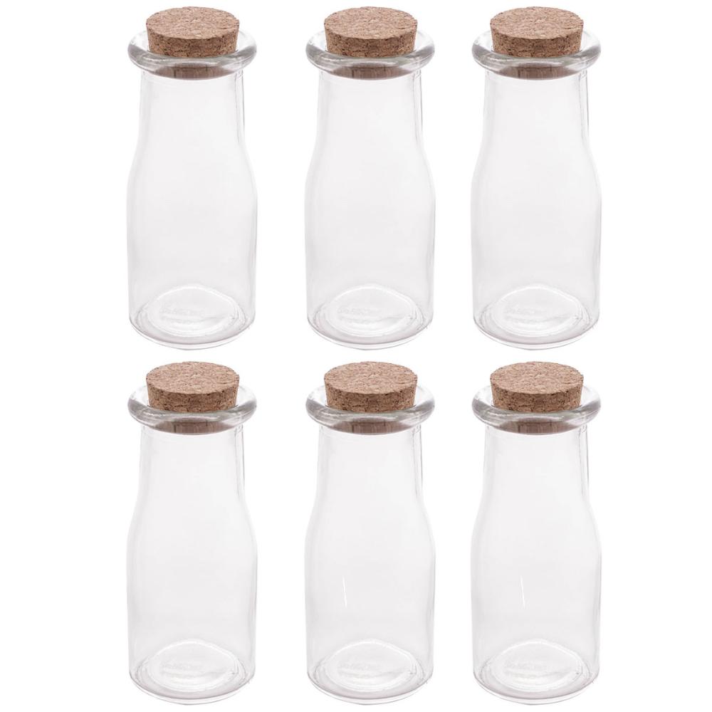 Kit 6 Porta Temperos de Vidro 200ml com Tampa de Rolha Lyor para Decorar e Guardar Especiarias