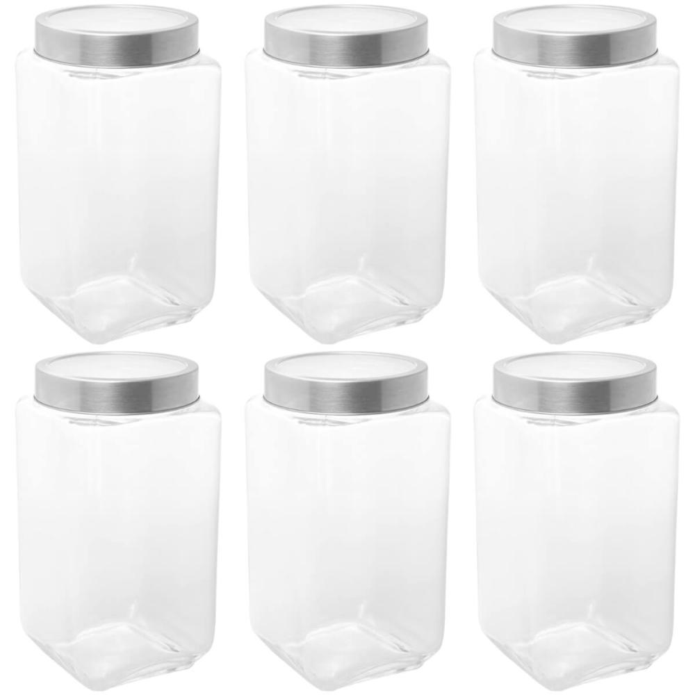 Kit 6 Potes de Vidro 1,7L Tampa Metal Lyor Gastro Prata Port