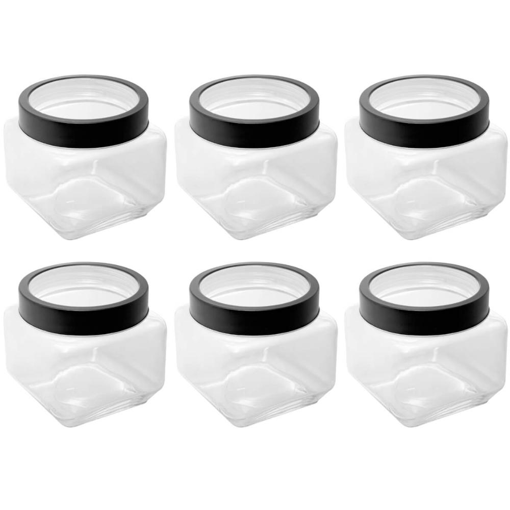 Kit 6 Potes de Vidro Tampa Metal Preta 800ml Gastro Lyor Porta Mantimentos Alimentos