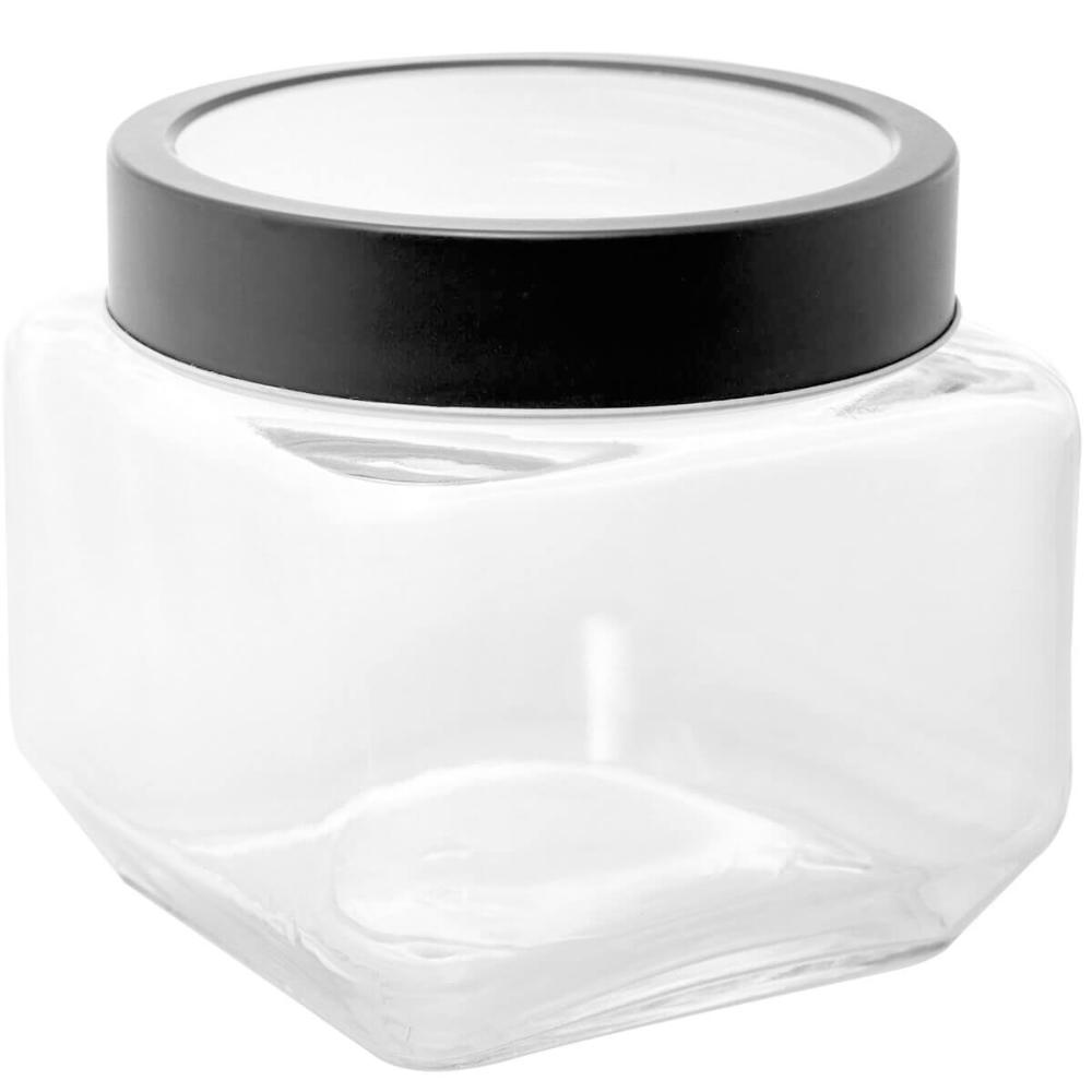 Kit 6 Potes de Vidro Tampa Metal Preta 800ml Gastro Lyor Porta Mantimentos Alimentos