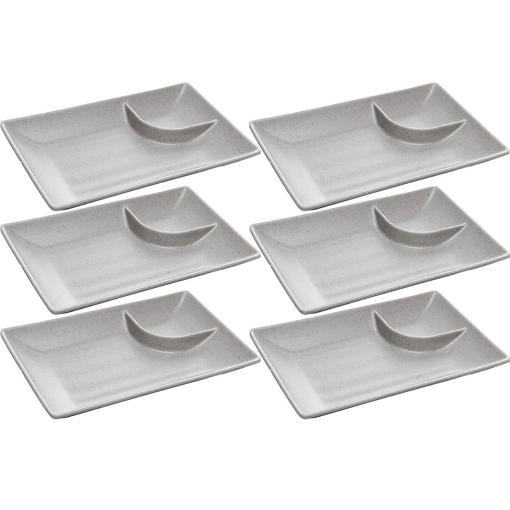 Kit 6 Pratos Melamina com Molheira 19cm Sushi Sashimi Lyor Tóquio Granilite