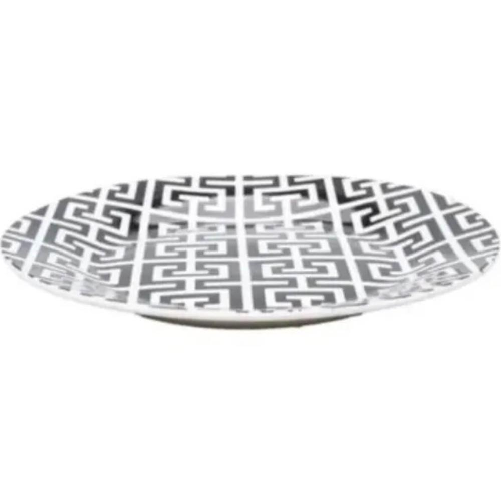 Kit 6 Pratos de Sobremesa Porcelana 19,5cm Egypt Lyor Decorado Preto e Branco