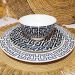 Kit 6 Pratos de Sobremesa Porcelana 19,5cm Egypt Lyor Decorado Preto e Branco