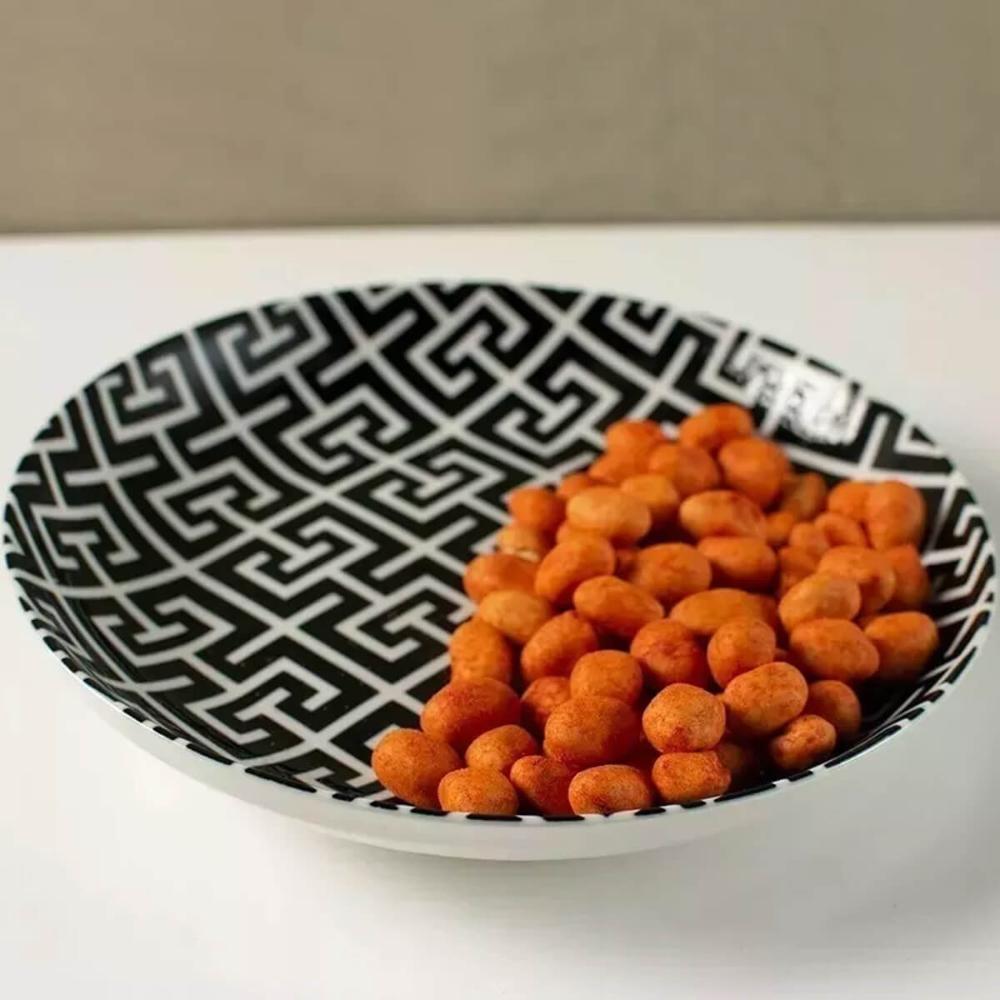 Kit 6 Pratos de Sobremesa Porcelana 19,5cm Egypt Lyor Decorado Preto e Branco