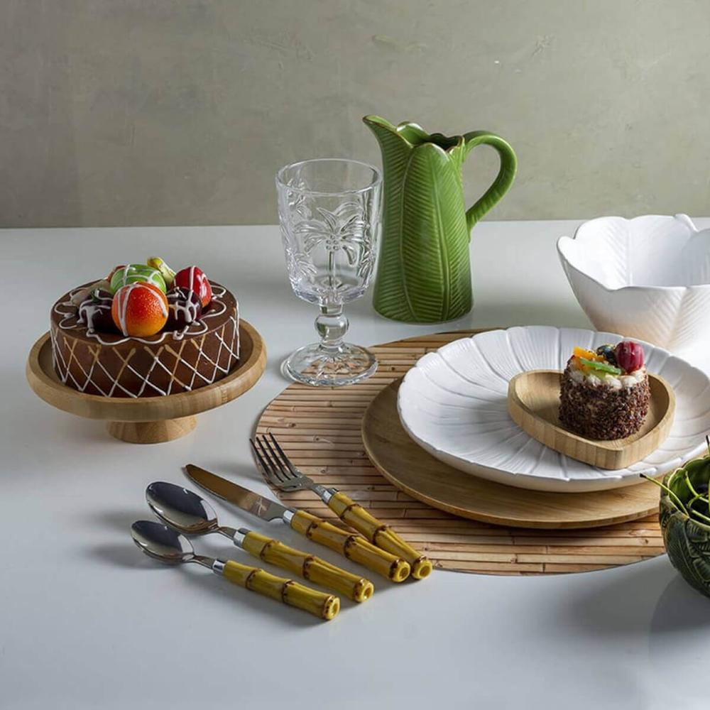 Kit 6 Pratos para Bolo com Pedestal Bambu 20cm Padaria Confeitaria Boleiras Pequenas