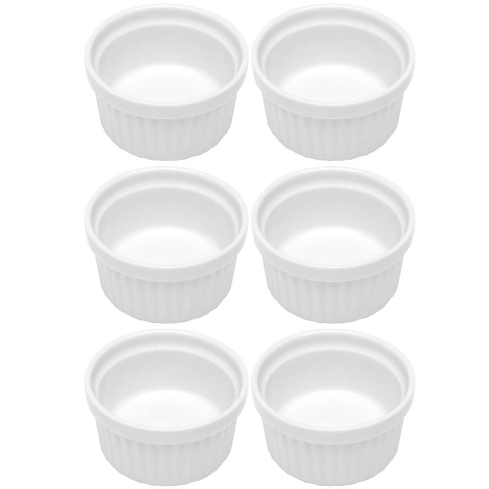 Kit 6 Ramequins Canelado 50ml Porcelana Classic Branco Lyor Servir Petiscos