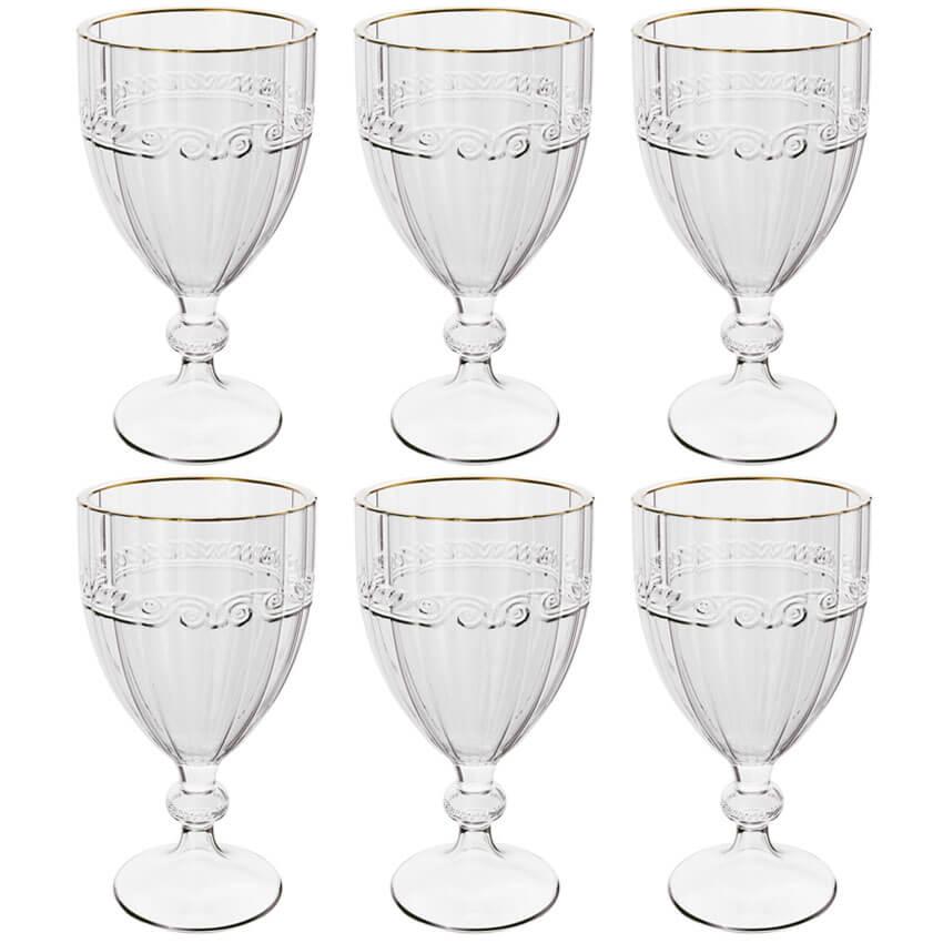 Kit 6 Taças Cristal 330ml Fio de Ouro Imperial Lyor Avulsa Servir Sucos Água Drinks Mesa Posta