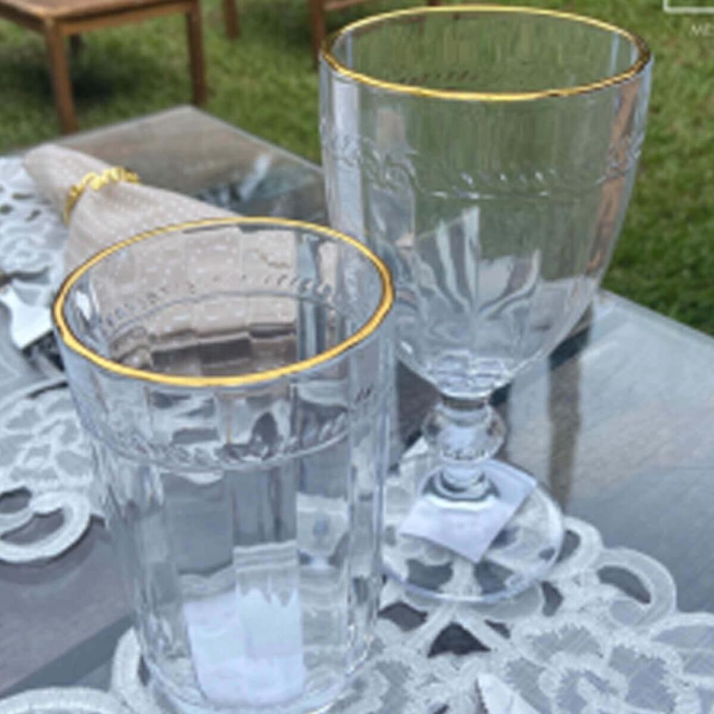 Kit 6 Taças Cristal 330ml Fio de Ouro Imperial Lyor Avulsa Servir Sucos Água Drinks Mesa Posta