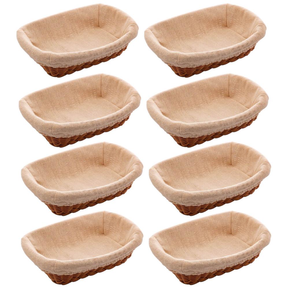 Kit 8 Cestas Porta Pão 24,5x17cm Lyor Plástico Rattan Tecido Mesa Posta Hotel