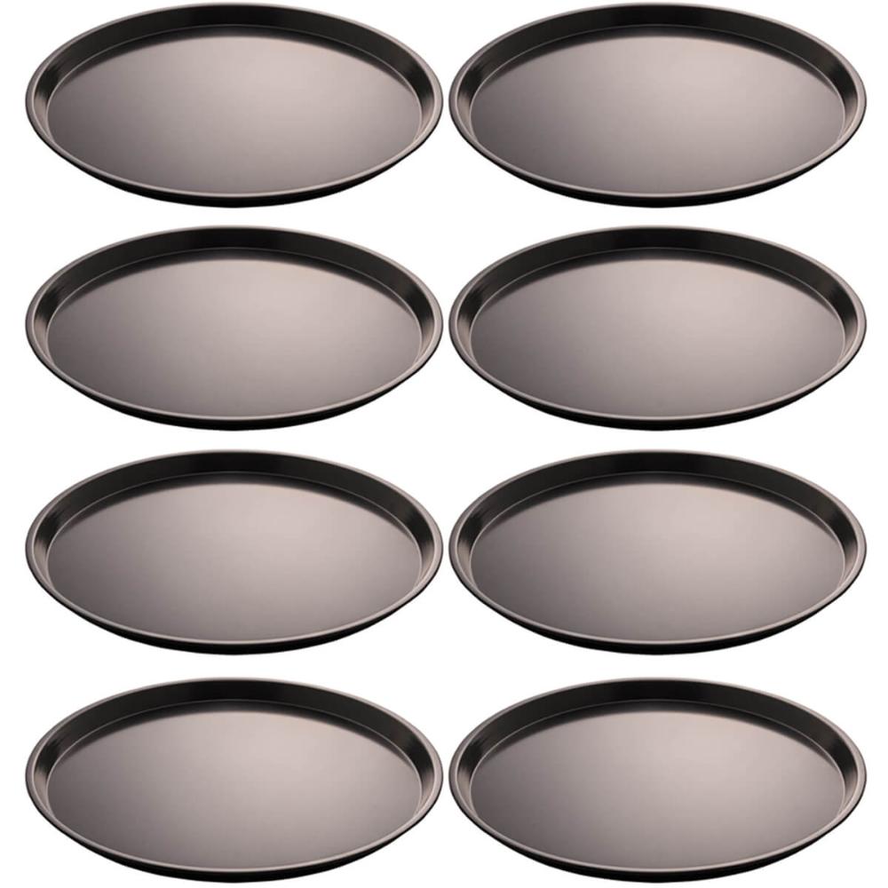 Kit 8 Formas para Pizzaria Padaria 31,5cm Assadeiras Antiaderentes Redondas Rasas Aço Carbono