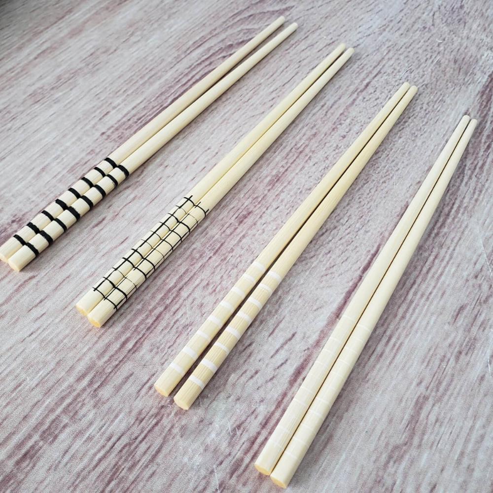Kit Hashi de Bambu 4 Pares 24cm Palitos Japoneses Sushi Lyor Estampa Geométrica