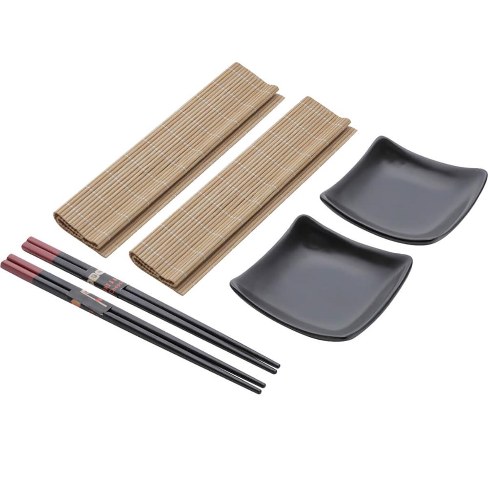 Kit Sushi 2 Pessoas Comida Japonesa 6 Peças Cerâmica e Bambu