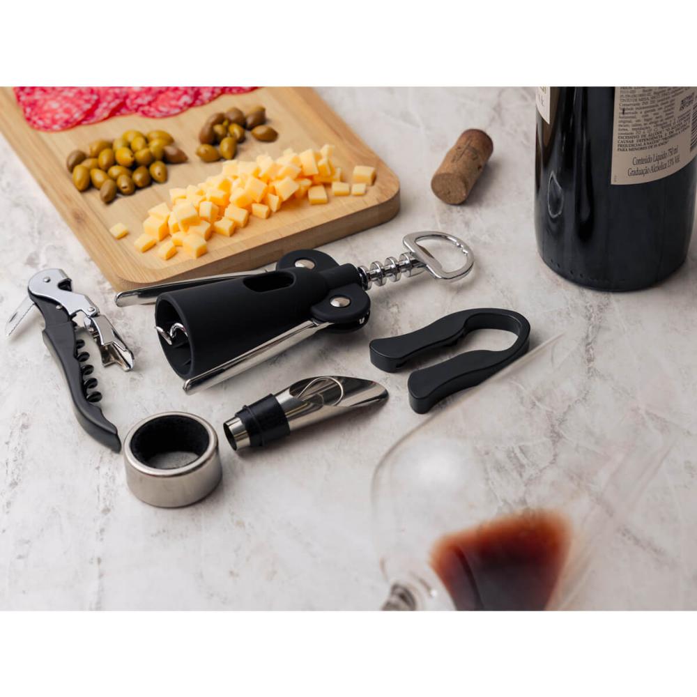 Kit de Acessórios para Vinho 4 peças Lyor em Aço Inox Preto