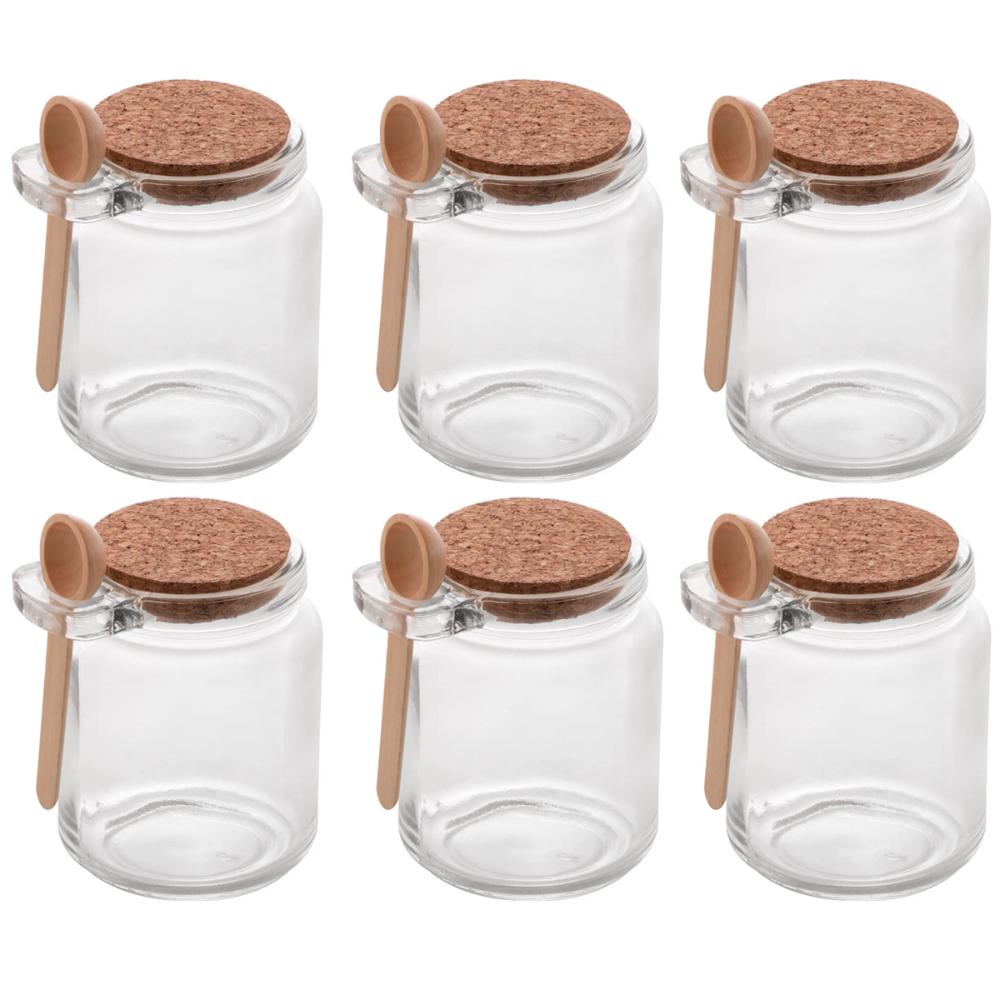 Kit de Pote de Vidro com Tampa de Rolha Colher Bambu 6 unidades Porta Temperos 240ml Lyor