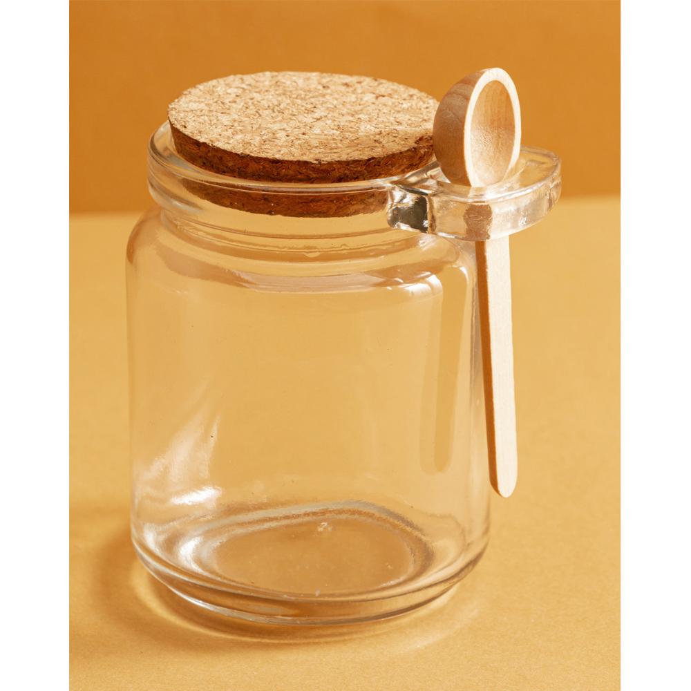 Kit de Pote de Vidro com Tampa de Rolha Colher Bambu 6 unidades Porta Temperos 240ml Lyor