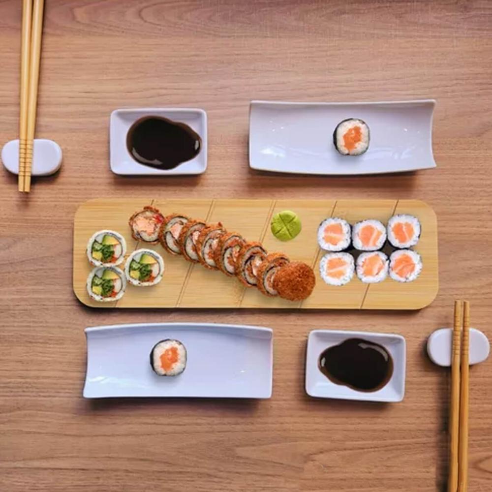 Kit para Sushi 9 peças Bambu Cerâmica Nagoya Lyor para Servi
