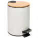 Lixeira 5L Metal Redonda com Pedal Branca Tampa Bambu Balde Interno Banheiro Genebra