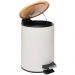 Lixeira 5L Metal Redonda com Pedal Branca Tampa Bambu Balde Interno Banheiro Genebra