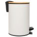 Lixeira 5L Metal Redonda com Pedal Branca Tampa Bambu Balde Interno Banheiro Genebra
