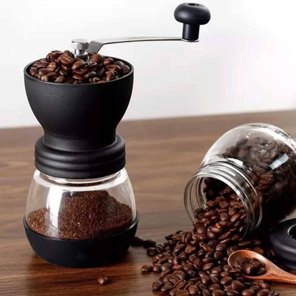 Moedor Manual de Café Inox Lyor Porta Pó Extra Vidro Removível 9,5cm Preto