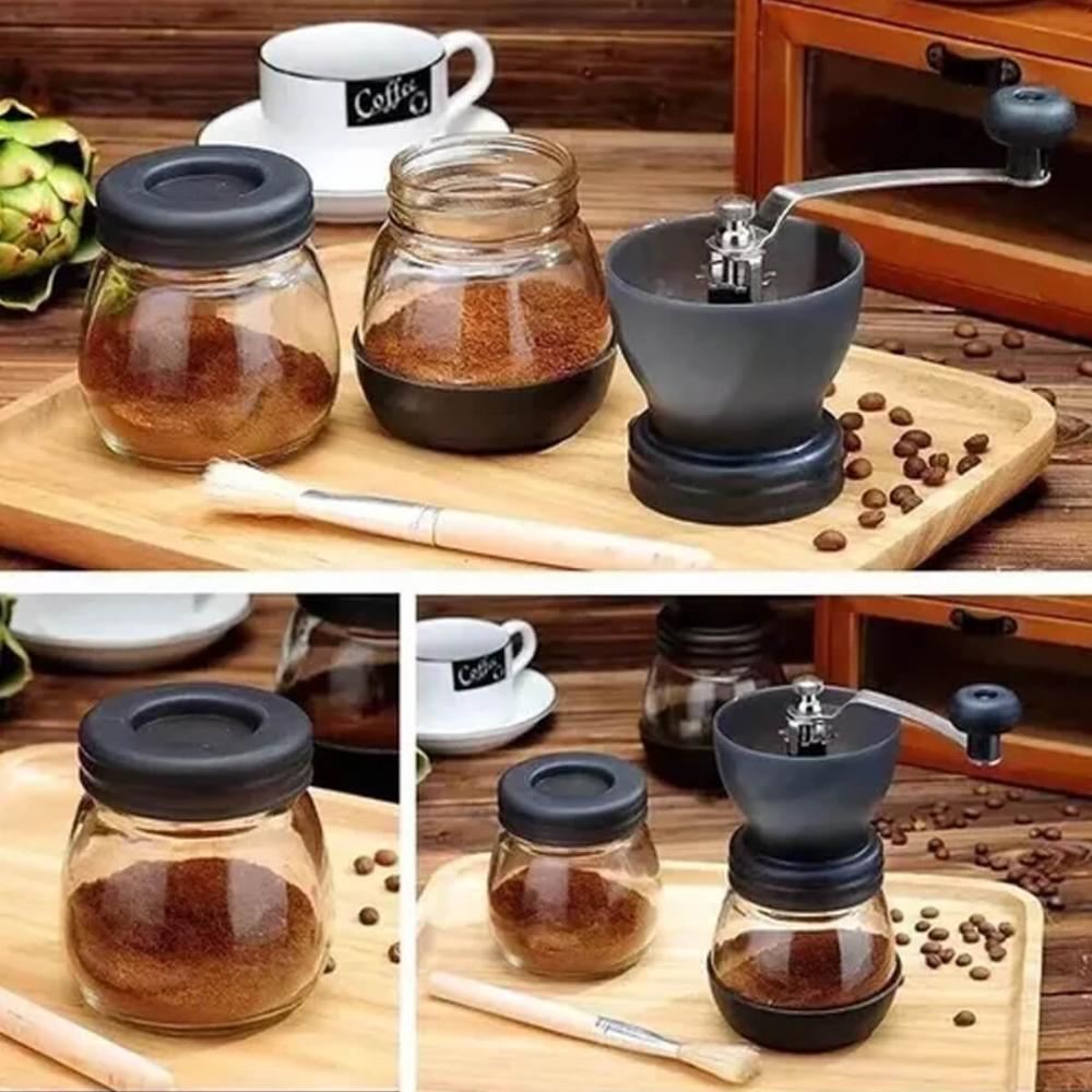 Moedor Manual de Café Inox Lyor Porta Pó Extra Vidro Removível 9,5cm Preto