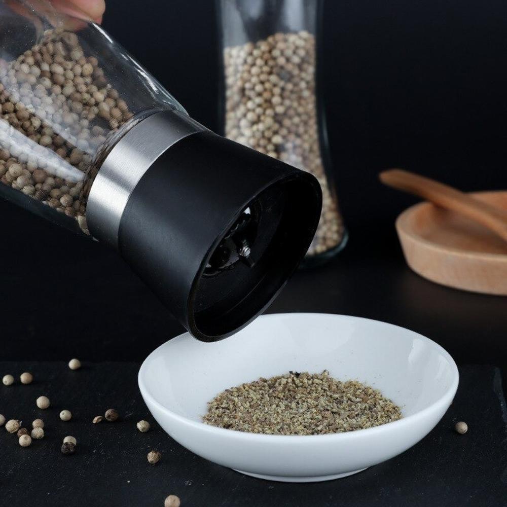 Moedor de Sal e Pimenta 170ml Lyor Vidro Moinho de Cerâmica e Tampa Plástica Preta