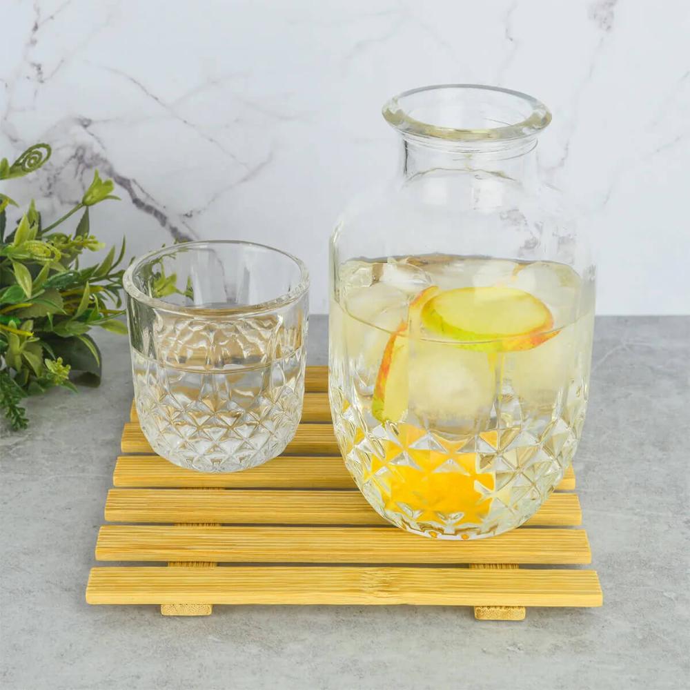 Moringa de Vidro Diamante Lyor Garrafa 500ml e Copo Tampa 145ml para Água Bebidas Decoração