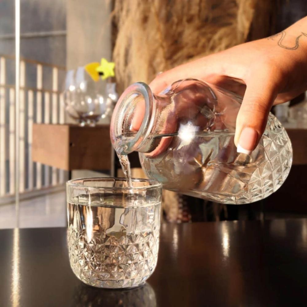 Moringa de Vidro Diamante Lyor Garrafa 500ml e Copo Tampa 145ml para Água Bebidas Decoração