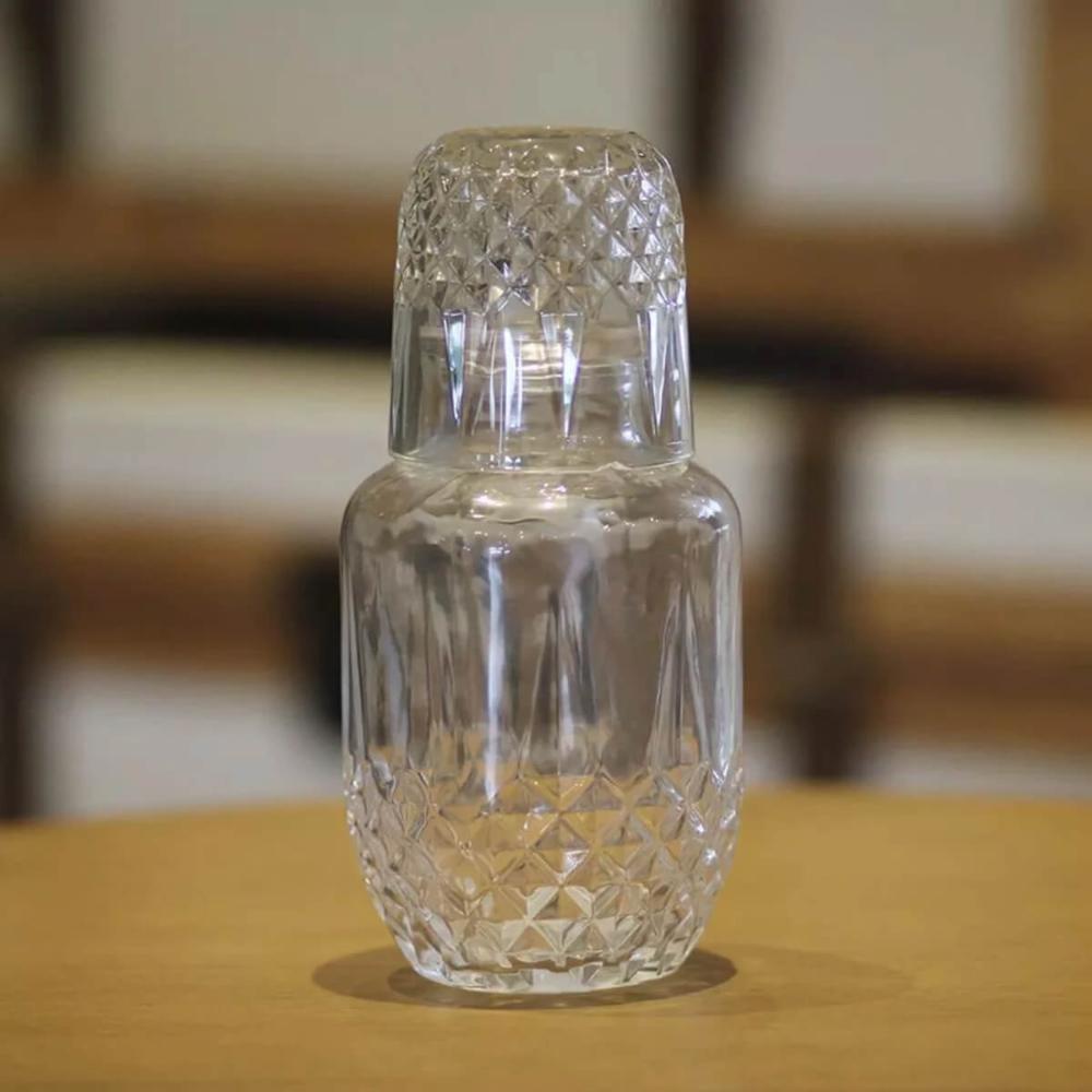 Moringa de Vidro Diamante Lyor Garrafa 500ml e Copo Tampa 145ml para Água Bebidas Decoração