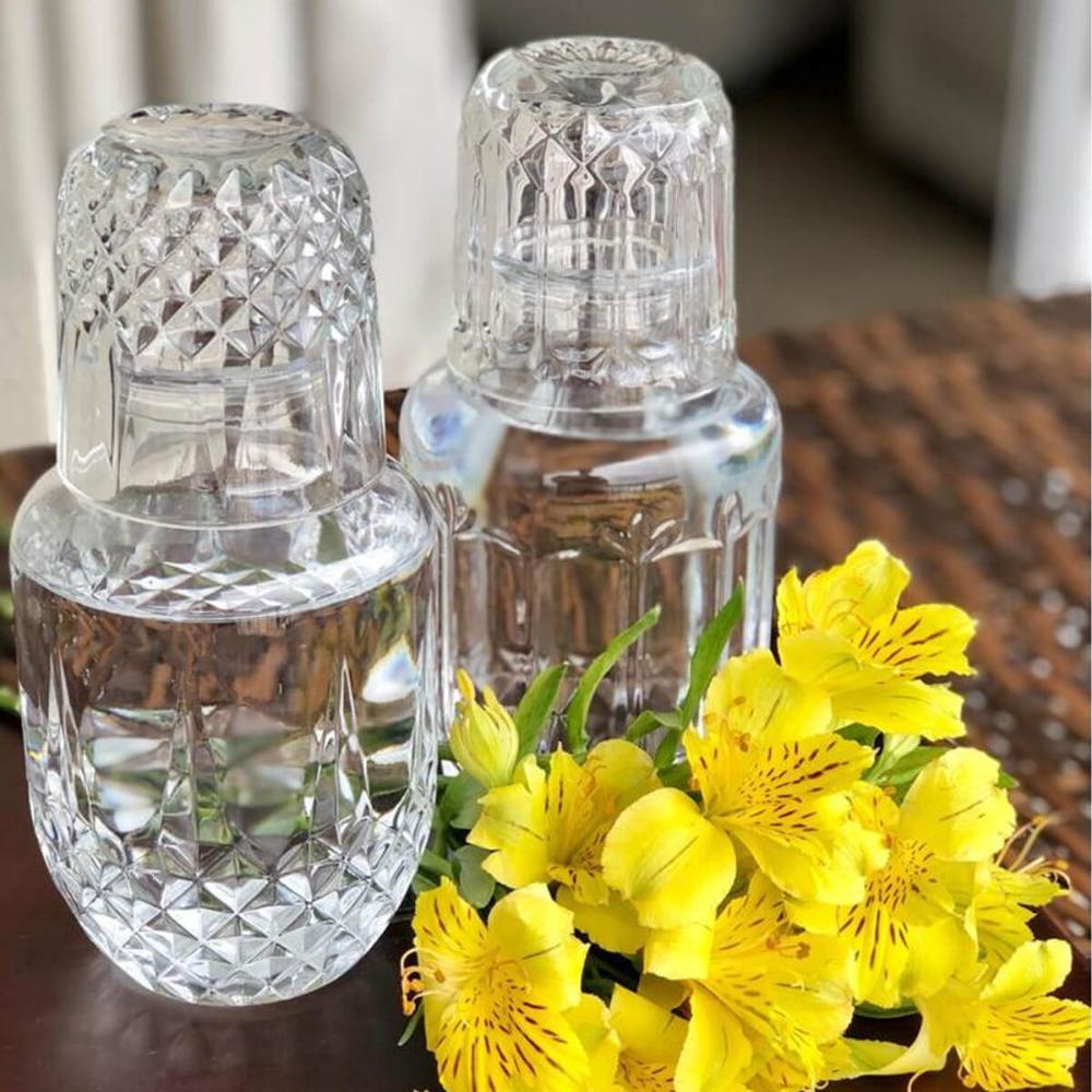 Moringa de Vidro Diamante Lyor Garrafa 500ml e Copo Tampa 145ml para Água Bebidas Decoração