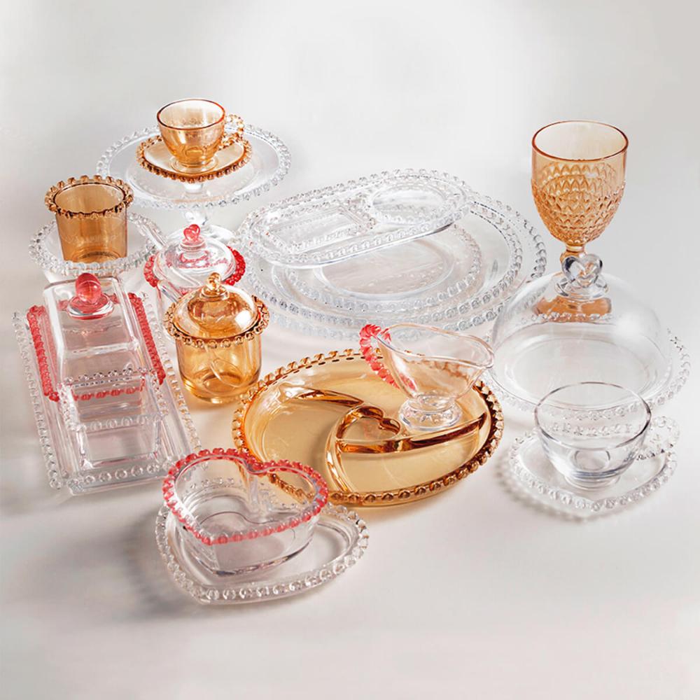 Petisqueira Coração Lyor Cristal Âmbar Metalizado 24cm Prato