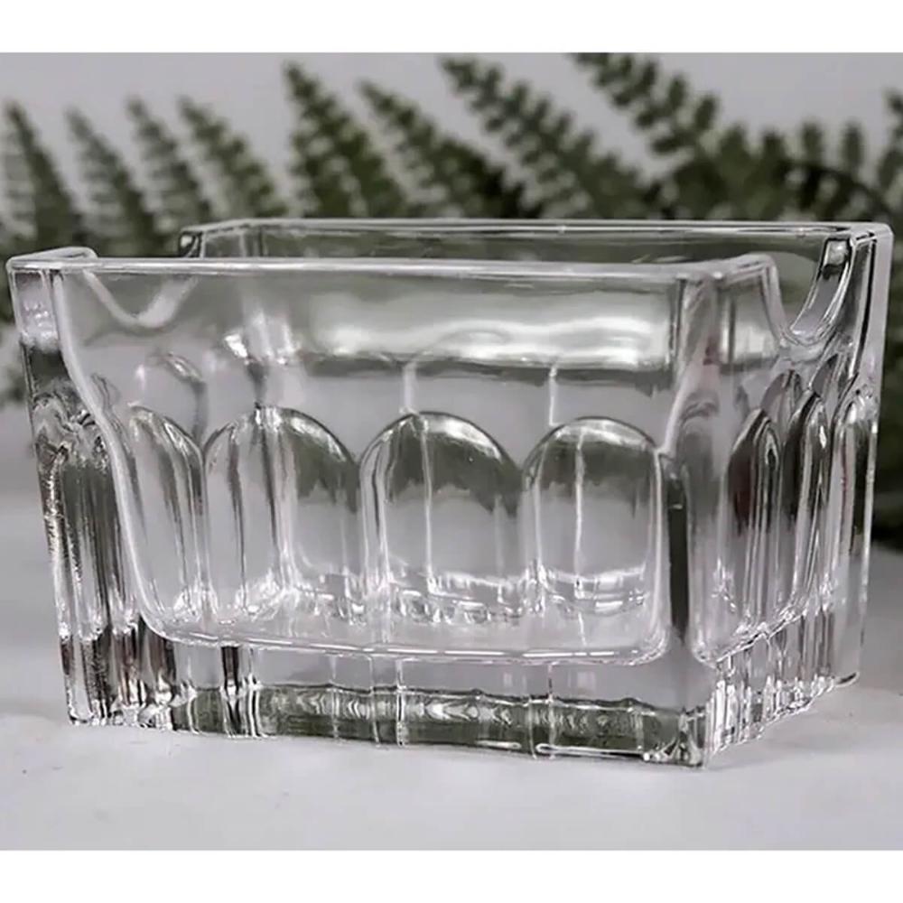 Porta Sachê de Vidro Faces Lyor 8x5,5cm Suporte de Mesa para Chá Açúcar Sal Molho Transparente
