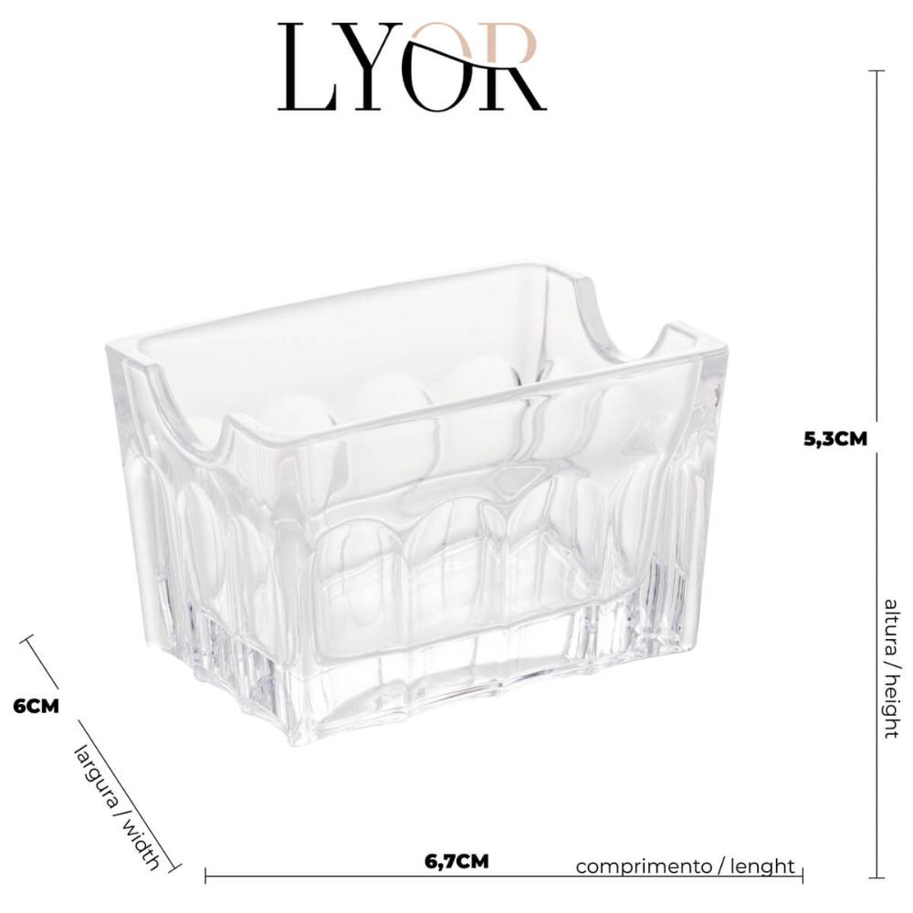 Porta Sachê de Vidro Faces Lyor 8x5,5cm Suporte de Mesa para Chá Açúcar Sal Molho Transparente