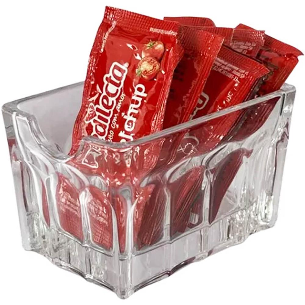 Porta Sachê de Vidro Faces Lyor 8x5,5cm Suporte de Mesa para Chá Açúcar Sal Molho Transparente