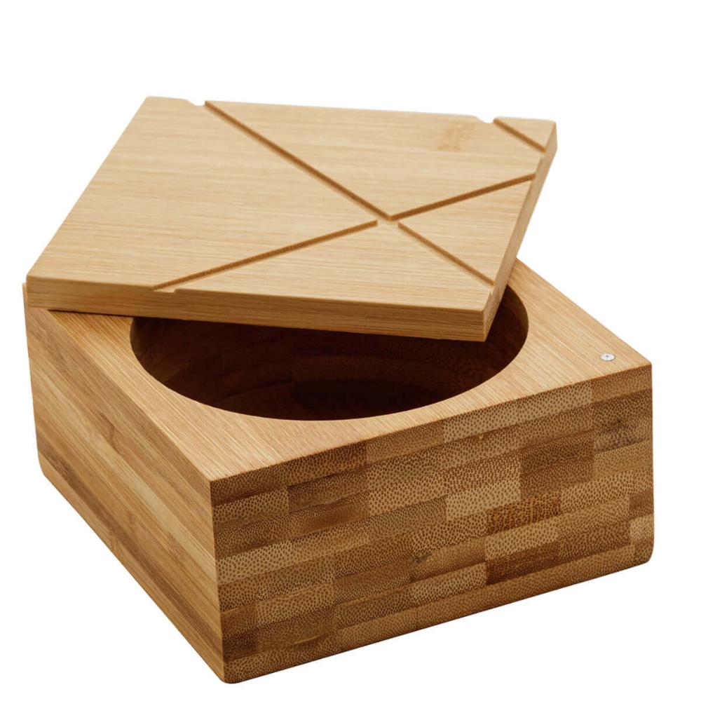 Pote Saleiro Bambu Lyor com Tampa para Cozinha 13x13x7cm Quadrado