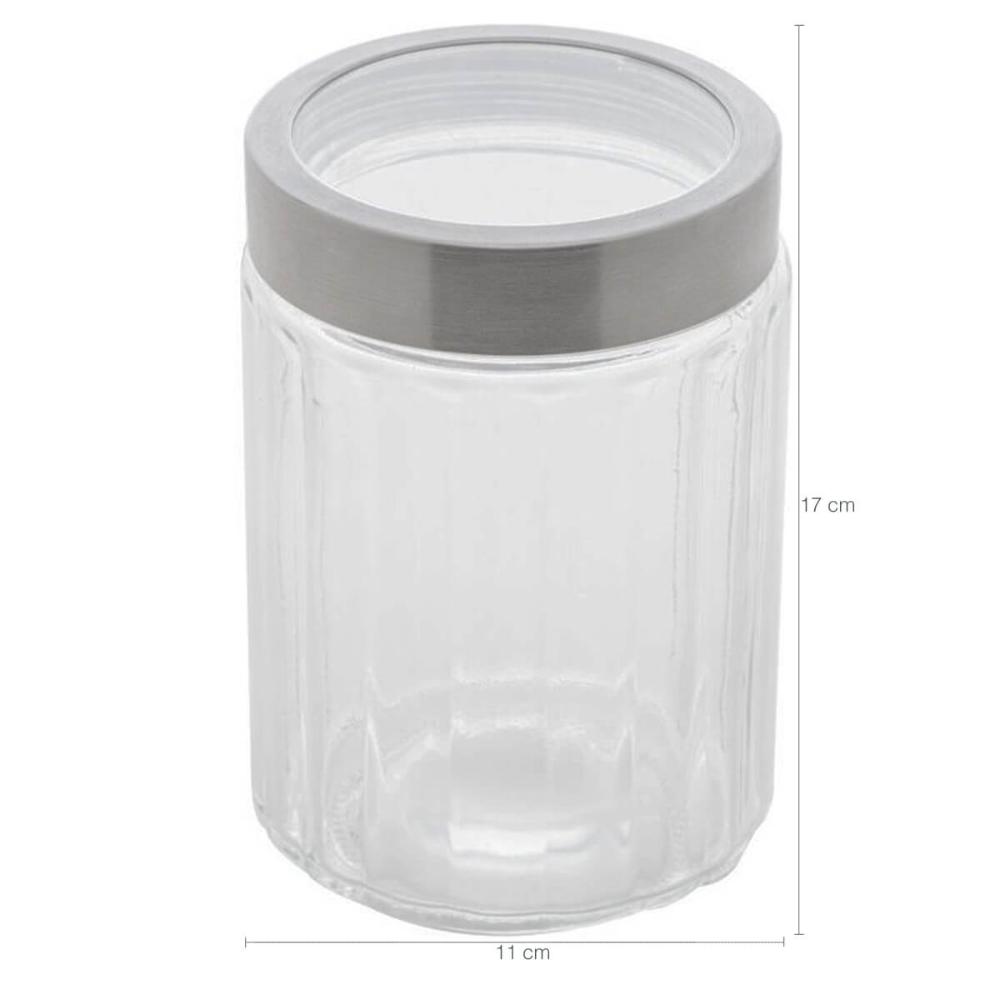 Pote Vidro Borossilicato Lyor 1,2L Tampa Prata Sydney Porta Mantimentos Condimentos