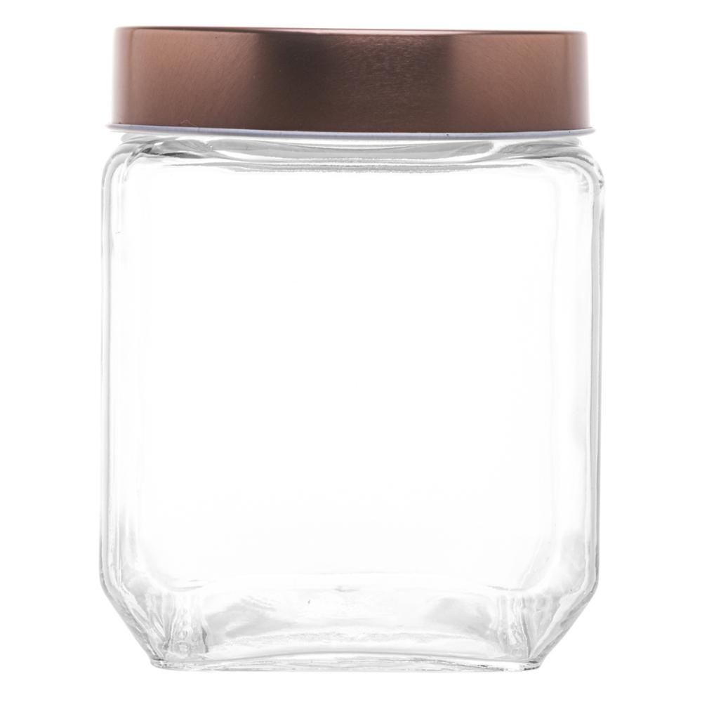 Pote de Vidro 1,2L Quadrado com Tampa Metal Mantimentos Rosé Gold Gran Gastro Lyor