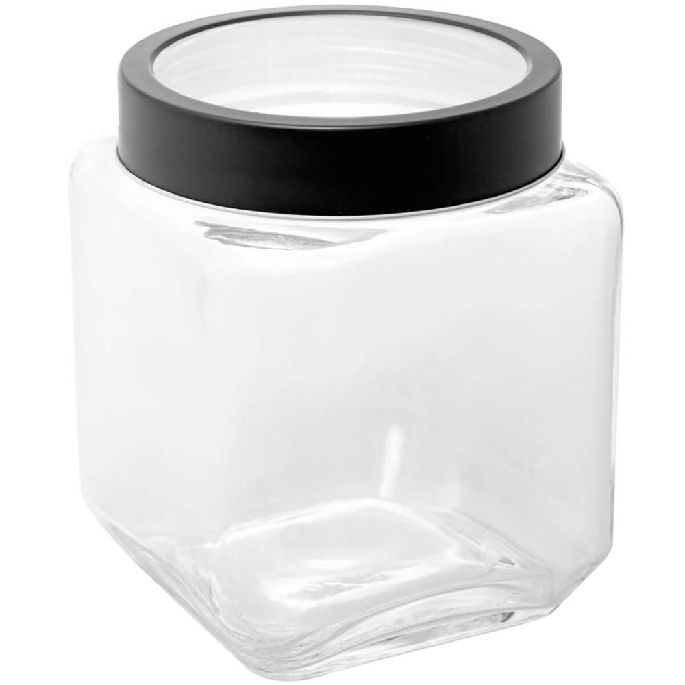 Pote de Vidro 1,2L para Mantimentos com Tampa Metal e Acrílico Preta Gastro Lyor Quadrado