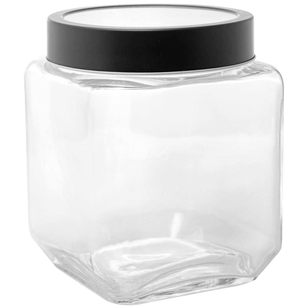 Pote de Vidro 1,2L para Mantimentos com Tampa Metal e Acrílico Preta Gastro Lyor Quadrado