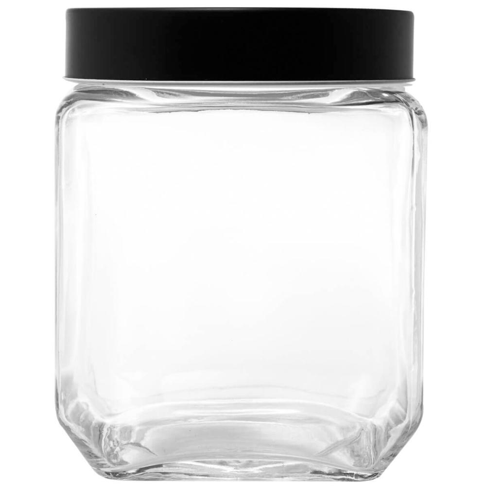 Pote de Vidro 1,2L para Mantimentos com Tampa Metal e Acrílico Preta Gastro Lyor Quadrado