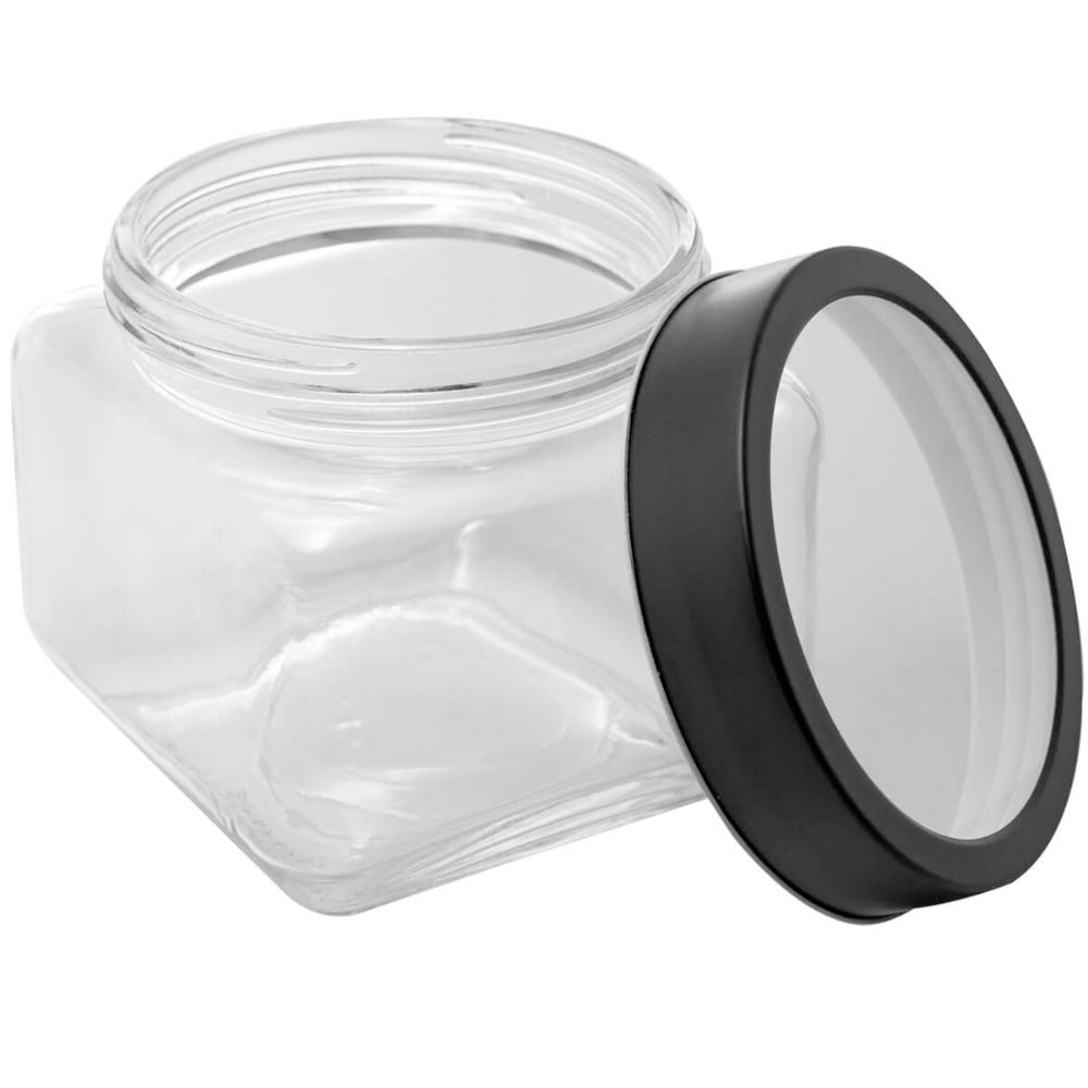Pote de Vidro 800ML para Mantimento Tampa de Metal Preta e A